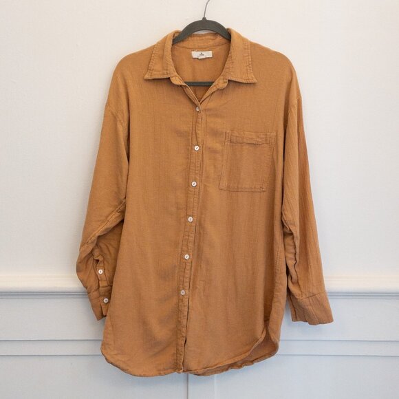 Rip Curl Button Down Shirt Large Tan Brown Long Sleeve Pocket Casual Surf Style - Picture 1 of 5